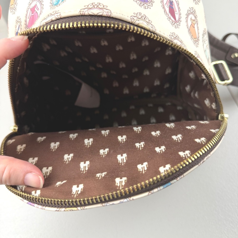 Disney Loungefly Princess Portraits Mini Backpack White Brown Faux Leather - Picture 6 of 9